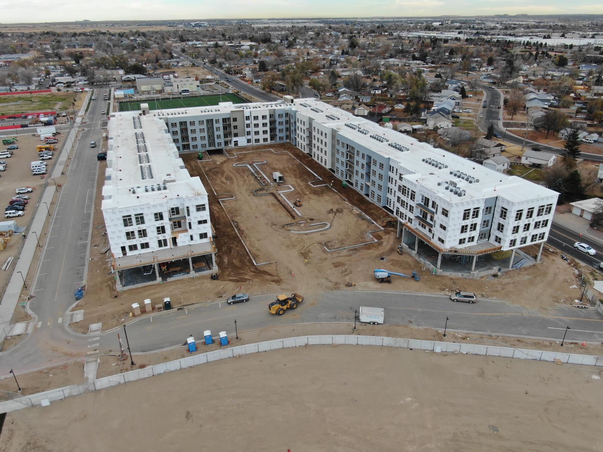 Recent view of the newly constructed park along Glencoe Street with single-family homes in the background