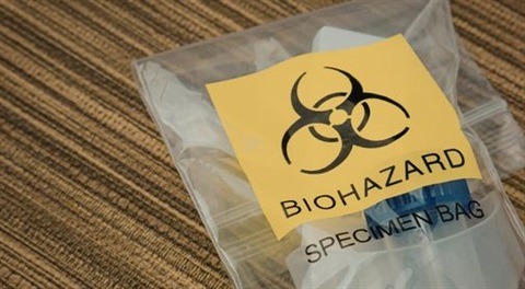 Biohazard bag with specimens inside. 