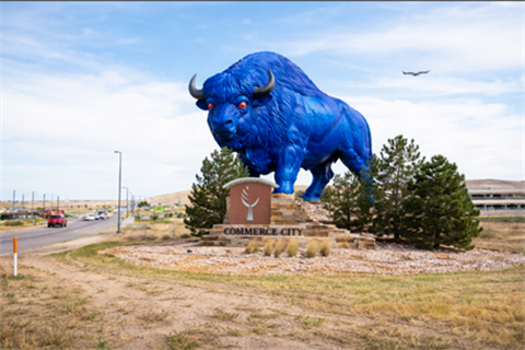 Giant statue of a bison in the style of the 