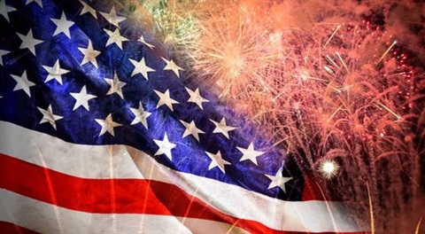 American flag and fireworks. 