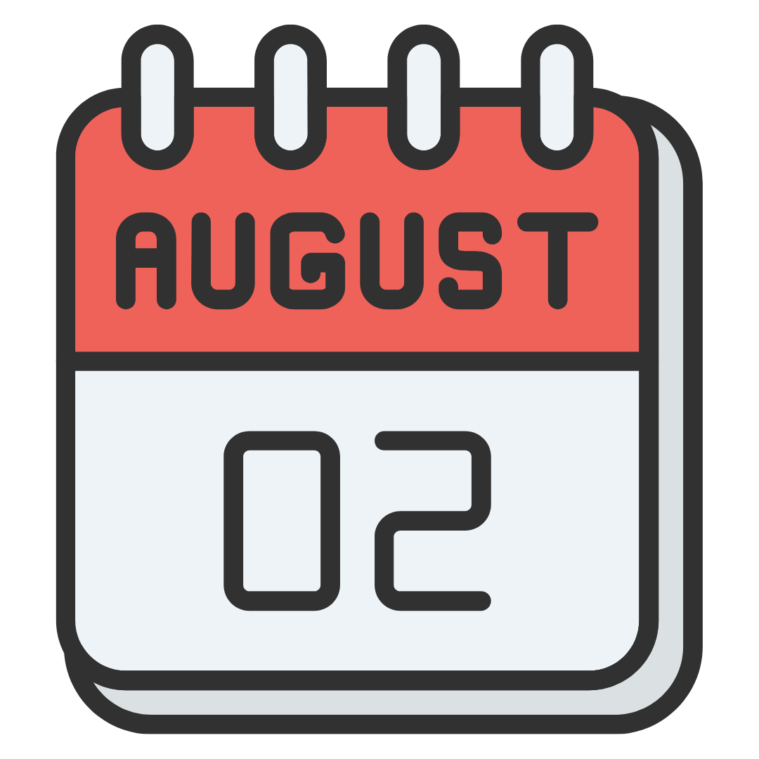 Calendar graphic says August 02