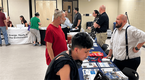 Community members chat with city staff at the SpeakUp Commerce City event