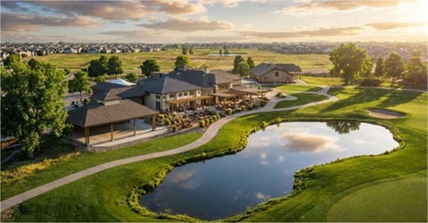 Aerial shot of the Buffalo Run Golf Course. 