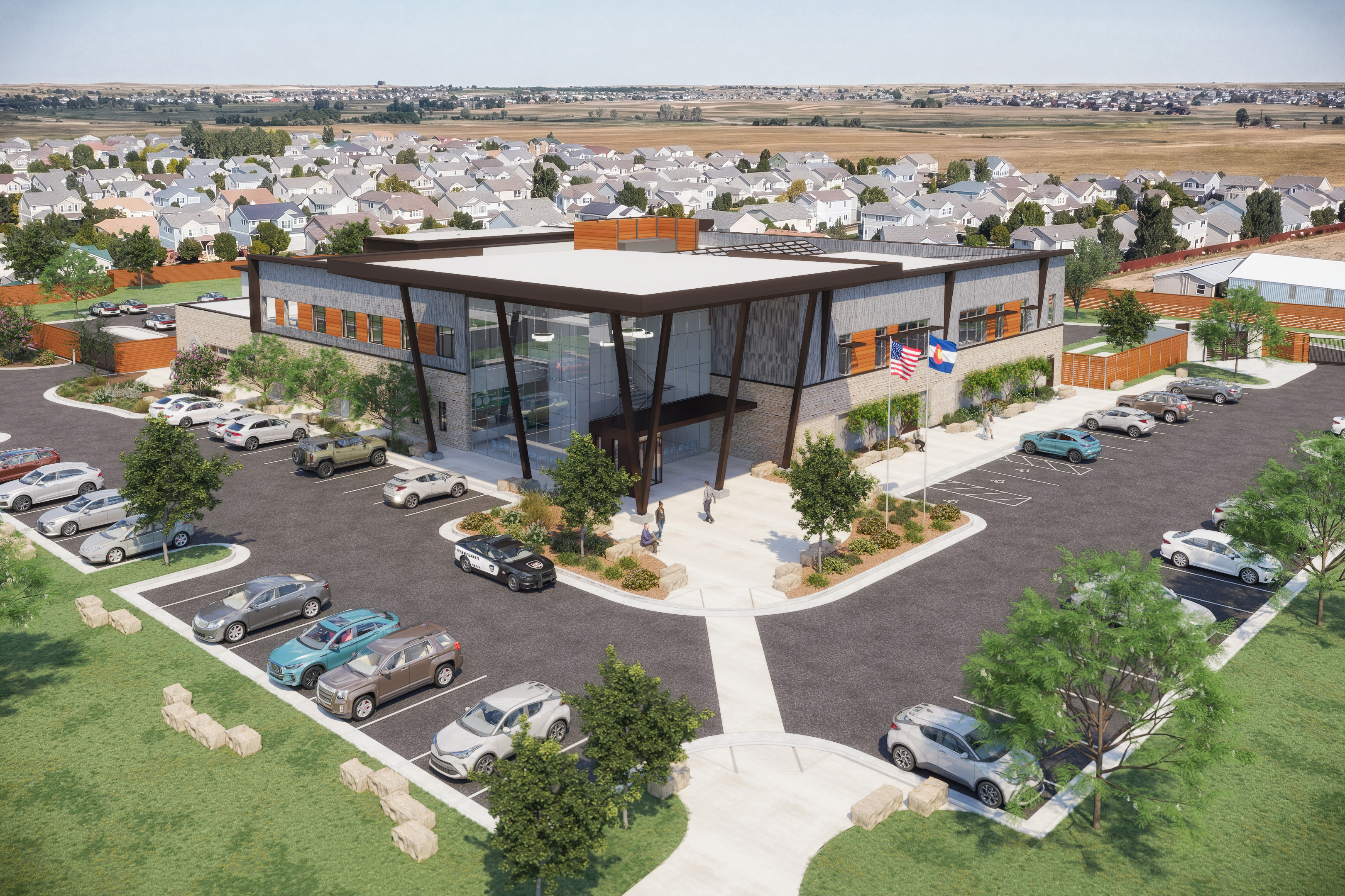 Aerial rendering of a building. 