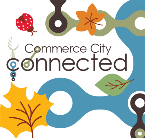 Graphic says Commerce City Connected with leaves